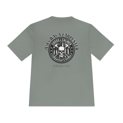 Unisex Moisture Wicking Tee -Carpenter’s Union "Jesus Was a Carpenter" Graphic Tee for Comfort and Style
