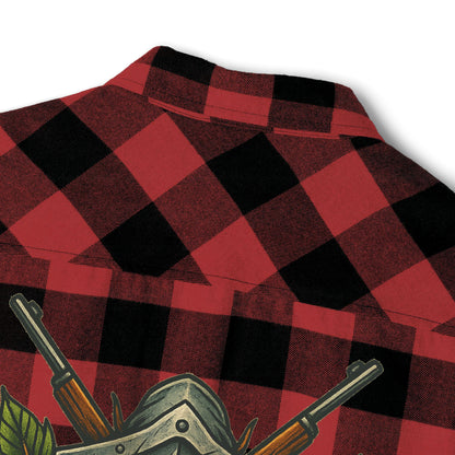 Unisex Flannel Shirt with Cross & Caliber Design - Casual Comfort for Adventurers