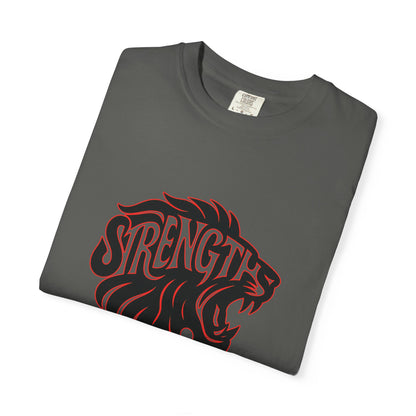 Bold Strength Unisex Garment-Dyed T-shirt, Motivational Shirt, Gift for Him or Her, Fitness Apparel, Minimalist Lion Design
