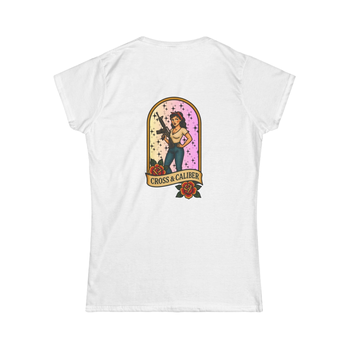 Vintage-Inspired Women&#39;s Softstyle Tee with Front Patch and Back Design