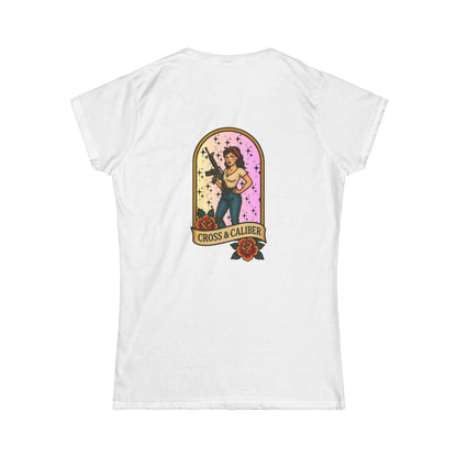 Vintage-Inspired Women&#39;s Softstyle Tee with Front Patch and Back Design
