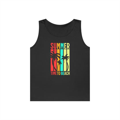 Beach Vibes Unisex Heavy Cotton Tank Top - Summer, Vacation, Pool Party, Tropical Getaway, Gift for Her