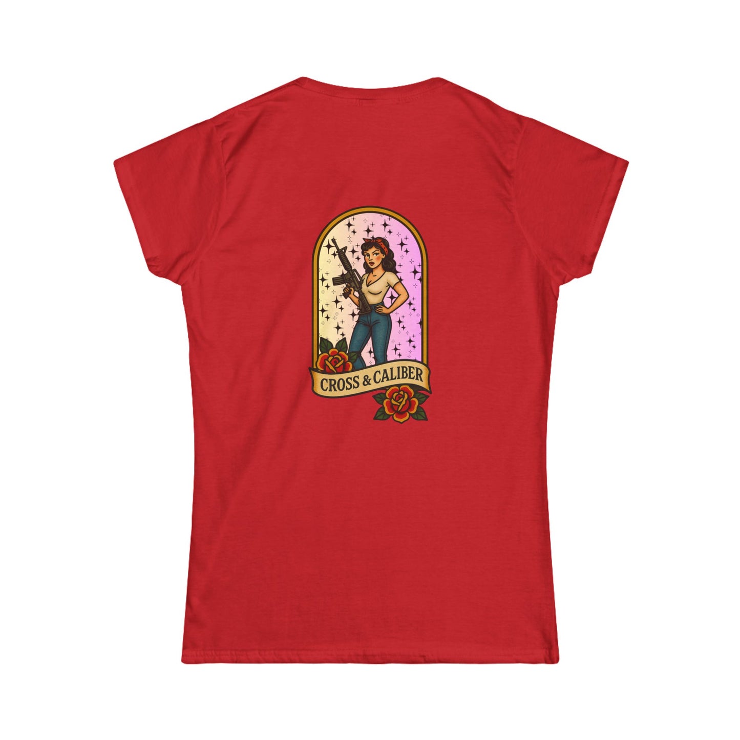 Vintage-Inspired Women&#39;s Softstyle Tee with Front Patch and Back Design
