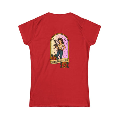 Vintage-Inspired Women&#39;s Softstyle Tee with Front Patch and Back Design