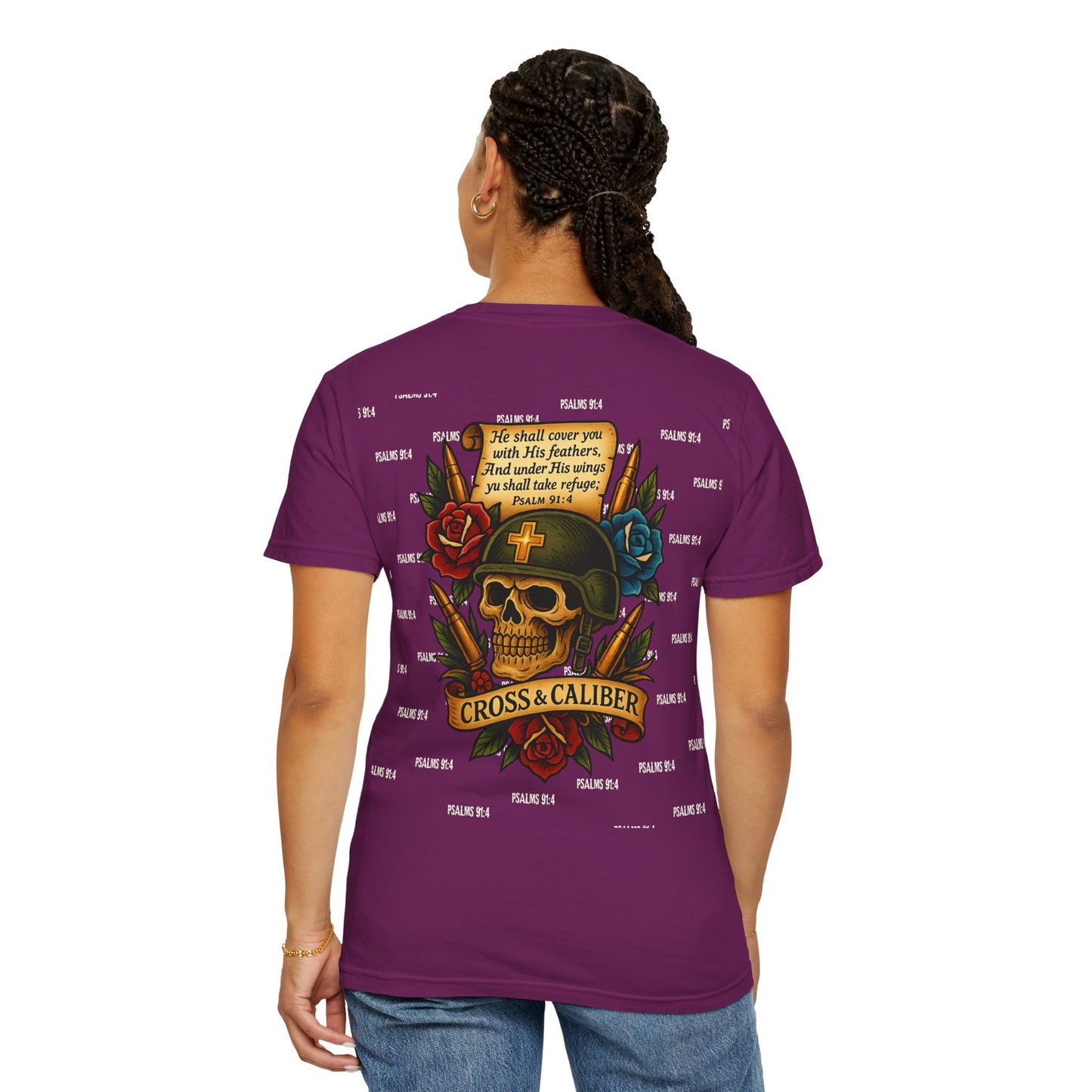 Unisex Garment-Dyed T-shirt with Skull & Roses Design - Perfect for Tattoo Lovers