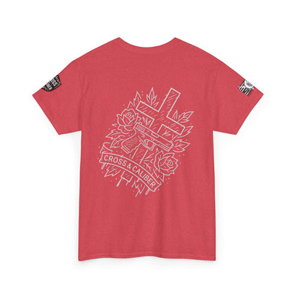 Bold Graphic Unisex Tee with Cross & Caliber Design, Casual Streetwear, Gift for Him or Her, Vintage Inspired T-Shirt,