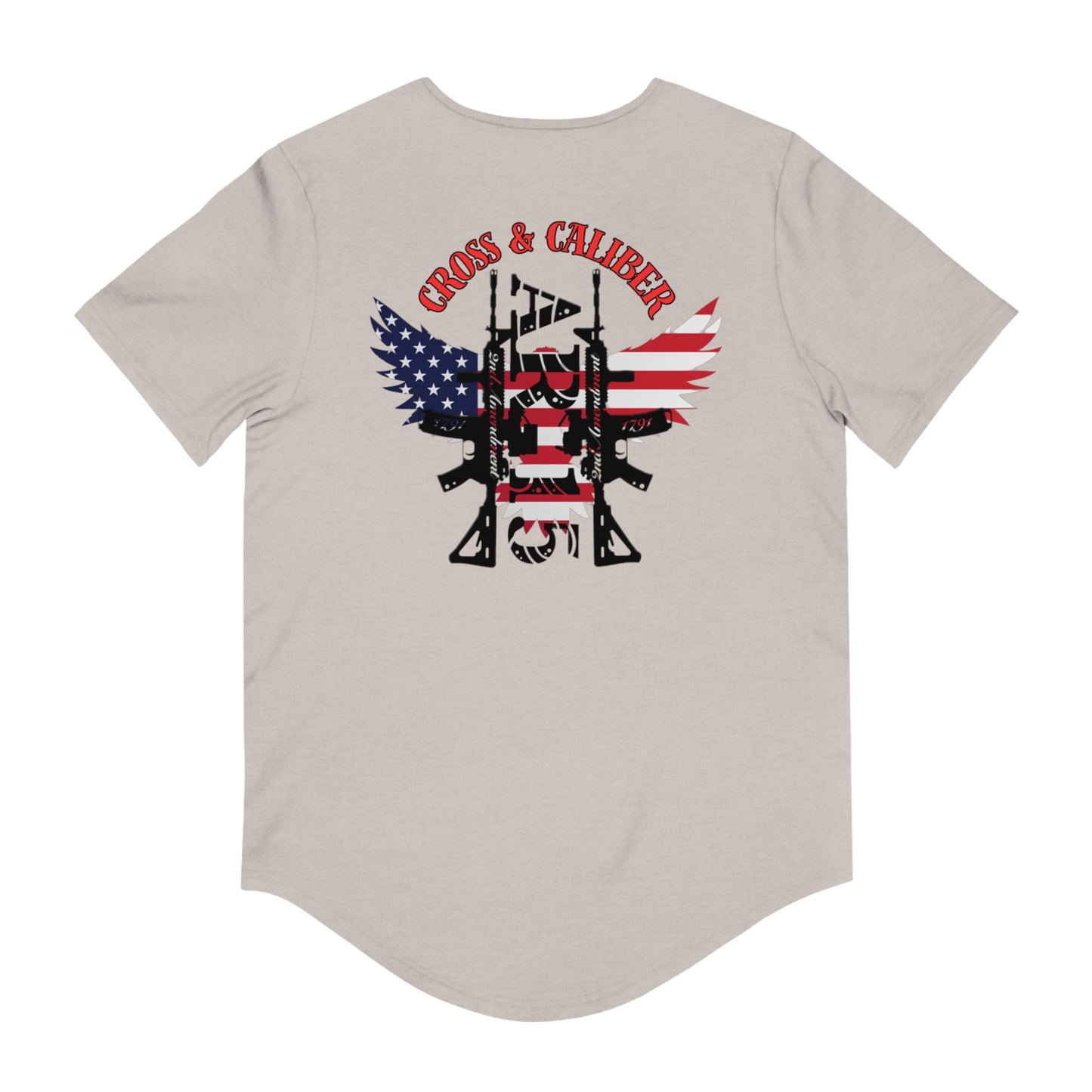 Men's Jersey Curved Hem Tee - Faith Meets Firepower Graphic Tee, Patriotic T-Shirt, Casual Men's Wear, Gift for Firearm Enthusiasts, [...]