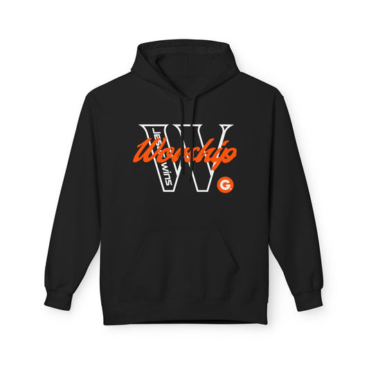 Worship V Graphic Hoodie - Orange Script Church Apparel