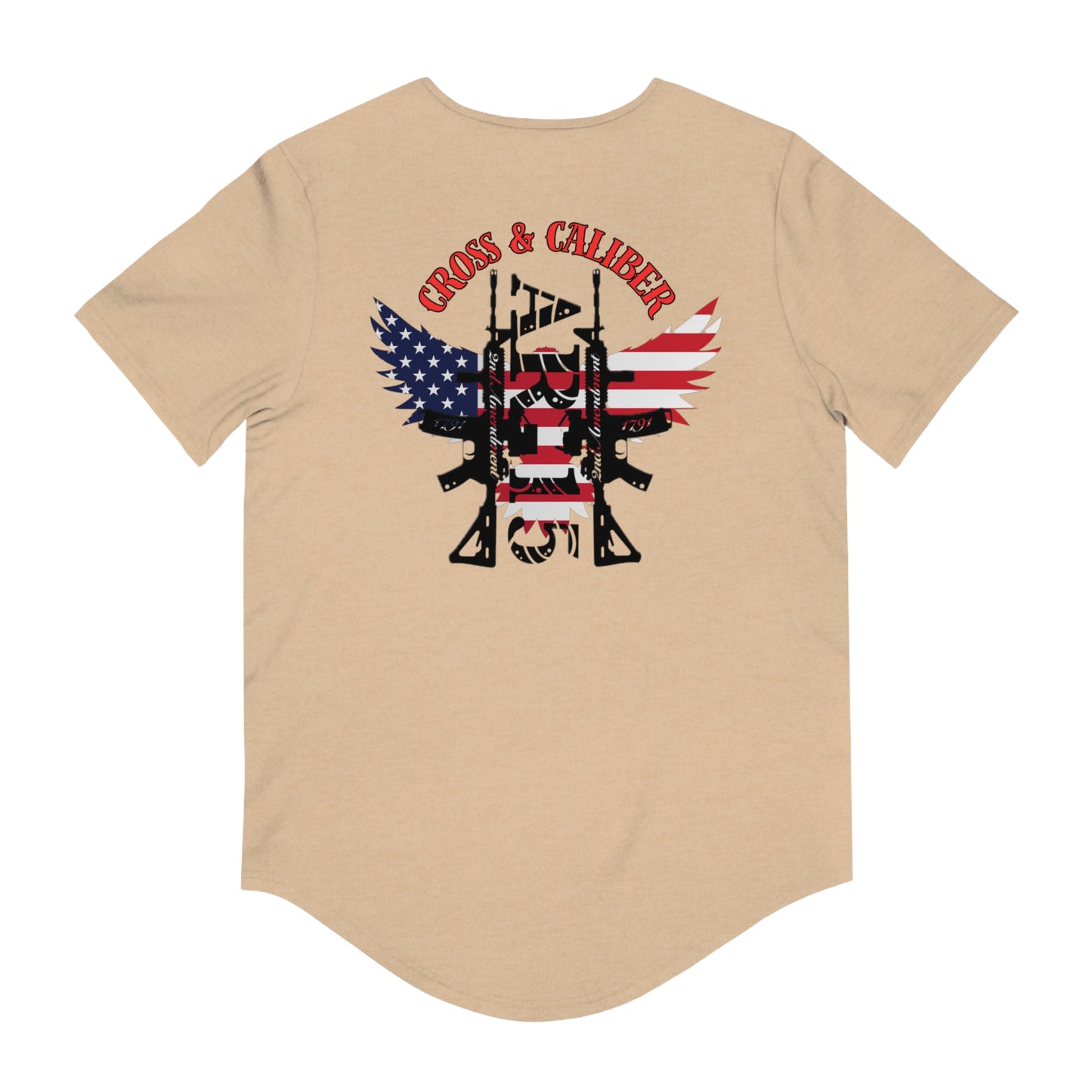 Men's Jersey Curved Hem Tee - Faith Meets Firepower Graphic Tee, Patriotic T-Shirt, Casual Men's Wear, Gift for Firearm Enthusiasts, [...]