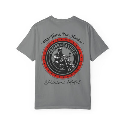Motorcycle Enthusiast T-Shirt - Cross & Caliber Design with Inspirational Quote