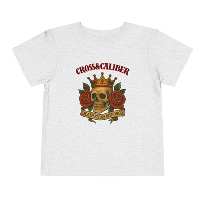 Cool Toddler T-Shirt: Cross & Caliber, Death Before Dishonor, Skull and Roses, Trendy Kids Tee, Unique Gift for Boys & Girls