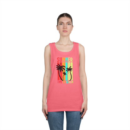 Beach Vibes Unisex Heavy Cotton Tank Top - Summer, Vacation, Pool Party, Tropical Getaway, Gift for Her
