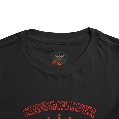 Cool Toddler T-Shirt: Cross & Caliber, Death Before Dishonor, Skull and Roses, Trendy Kids Tee, Unique Gift for Boys & Girls