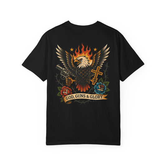 God, Guns & Glory Unisex Garment-Dyed T-Shirt – Vintage Patriotic Style