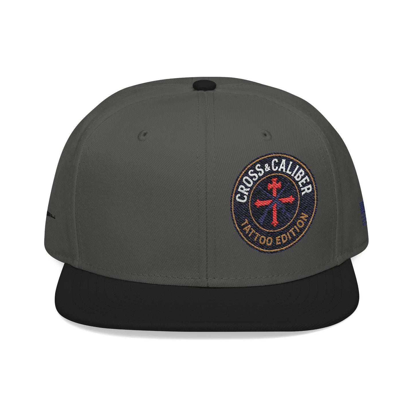 Embroidered Snapback Hat - Cross & Caliber Tattoo Edition