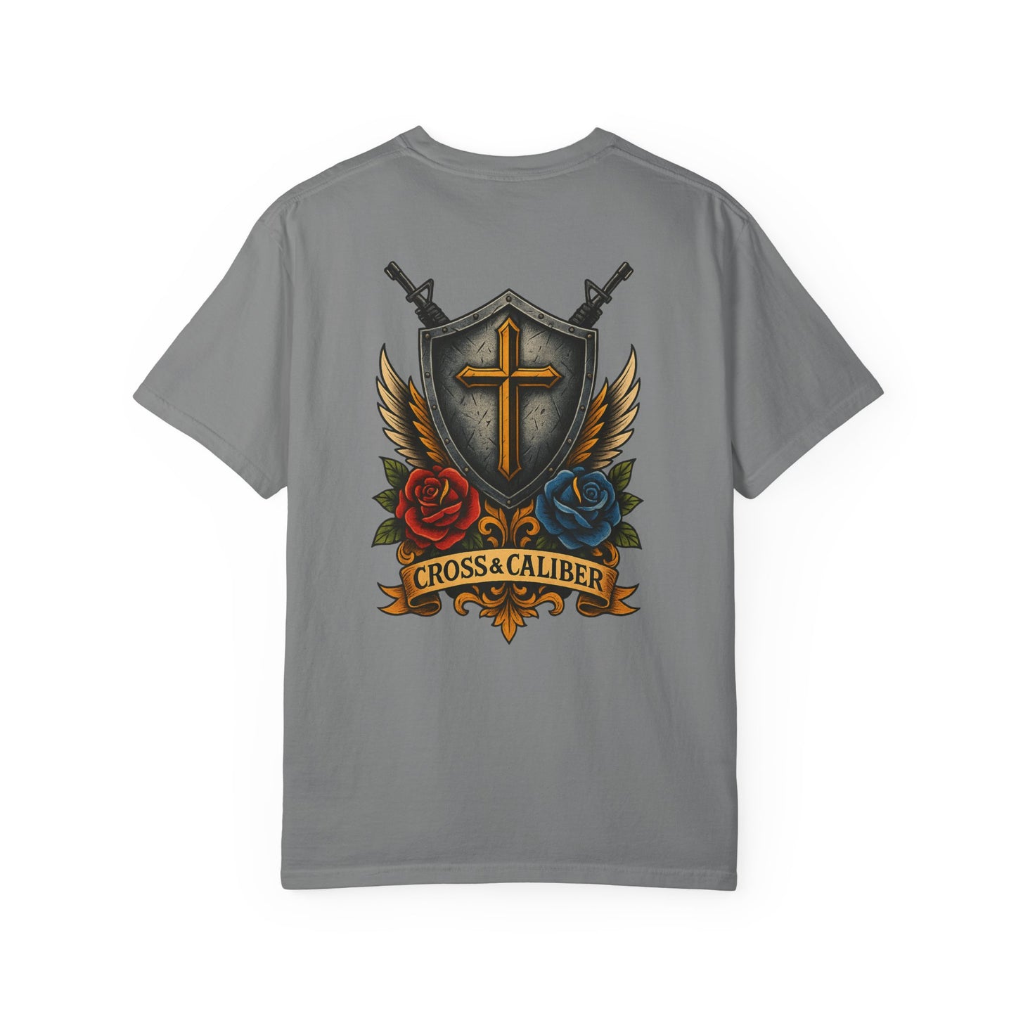 Unisex Tattoo Edition T-Shirt with Cross and Roses - Garment-Dyed for a Vintage Vibe
