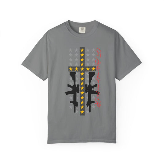 Cross & Guns Graphic Tee, Unisex Fashion Shirt, Casual Wear, Gift for Veterans, Independence Day Apparel, Statement T-shirt