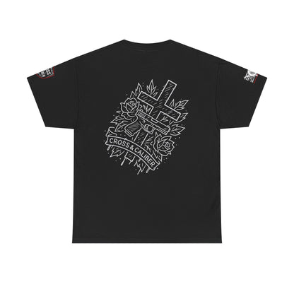 Bold Graphic Unisex Tee with Cross & Caliber Design, Casual Streetwear, Gift for Him or Her, Vintage Inspired T-Shirt,