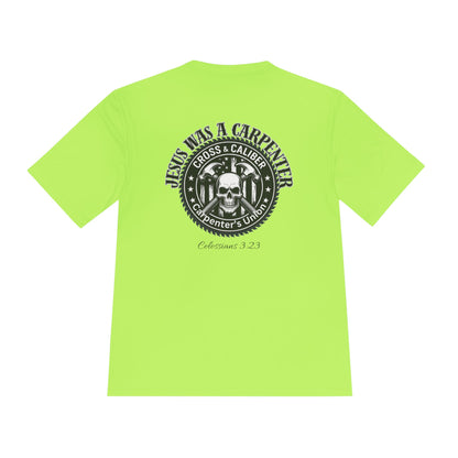 Unisex Moisture Wicking Tee -Carpenter’s Union "Jesus Was a Carpenter" Graphic Tee for Comfort and Style