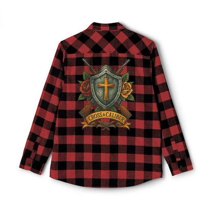 Unisex Flannel Shirt with Cross & Caliber Design - Casual Comfort for Adventurers