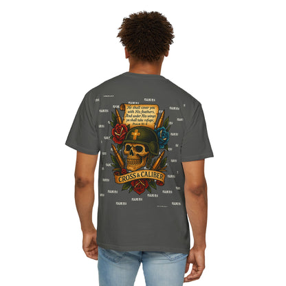 Unisex Garment-Dyed T-shirt with Skull & Roses Design - Perfect for Tattoo Lovers