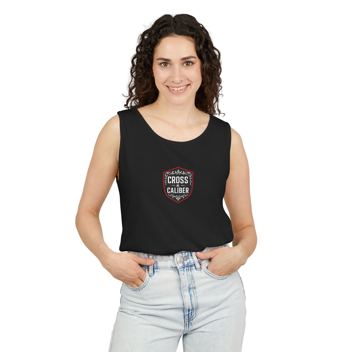 Unisex Garment-Dyed Tank Top - Cross Caliber Graphic Tee for Summer Adventures