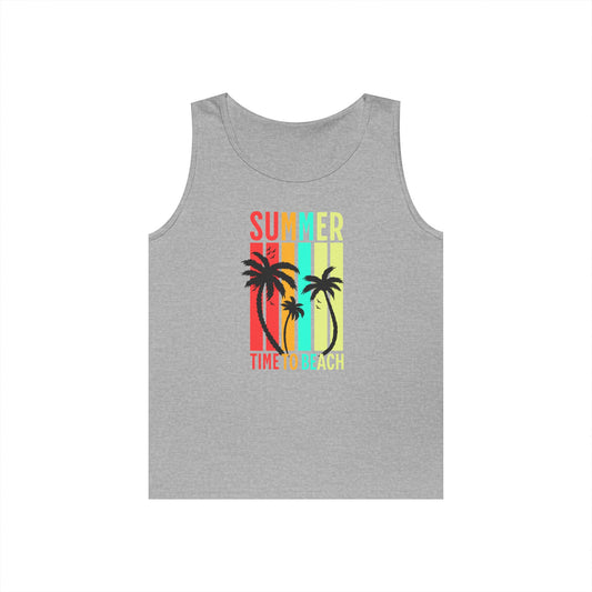 Beach Vibes Unisex Heavy Cotton Tank Top - Summer, Vacation, Pool Party, Tropical Getaway, Gift for Her