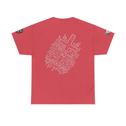 Bold Graphic Unisex Tee with Cross & Caliber Design, Casual Streetwear, Gift for Him or Her, Vintage Inspired T-Shirt,