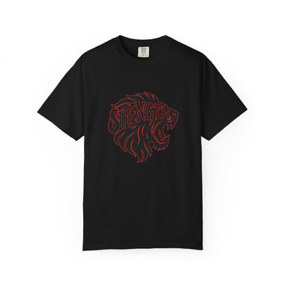 Bold Strength Unisex Garment-Dyed T-shirt, Motivational Shirt, Gift for Him or Her, Fitness Apparel, Minimalist Lion Design