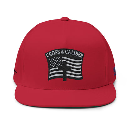 Embroidered Flat Bill Cap with American Flag Design