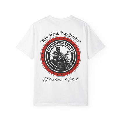 Motorcycle Enthusiast T-Shirt - Cross & Caliber Design with Inspirational Quote