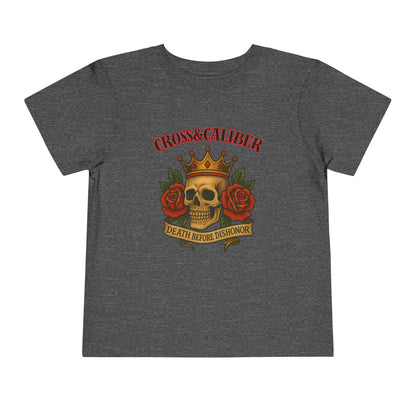 Cool Toddler T-Shirt: Cross & Caliber, Death Before Dishonor, Skull and Roses, Trendy Kids Tee, Unique Gift for Boys & Girls