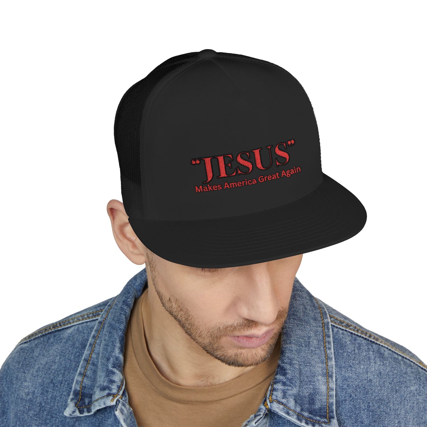 'JESUS' Makes America Great Again-Embroidered 5 Panel Trucker Cap