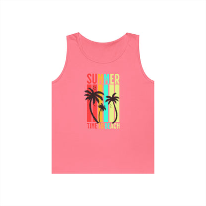 Beach Vibes Unisex Heavy Cotton Tank Top - Summer, Vacation, Pool Party, Tropical Getaway, Gift for Her