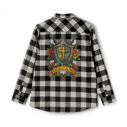 Unisex Flannel Shirt with Cross & Caliber Design - Casual Comfort for Adventurers