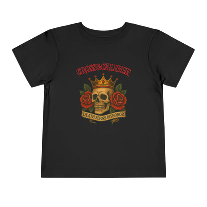 Cool Toddler T-Shirt: Cross & Caliber, Death Before Dishonor, Skull and Roses, Trendy Kids Tee, Unique Gift for Boys & Girls