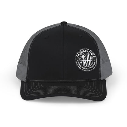 Embroidered Snapback Trucker Cap - Cross & Caliber Design for Faith Enthusiasts
