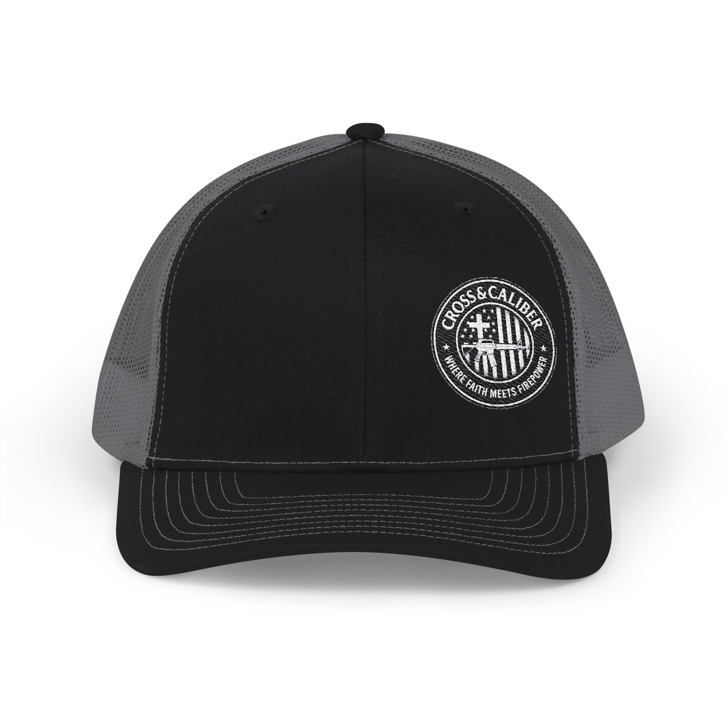 Embroidered Snapback Trucker Cap - Cross & Caliber Design for Faith Enthusiasts