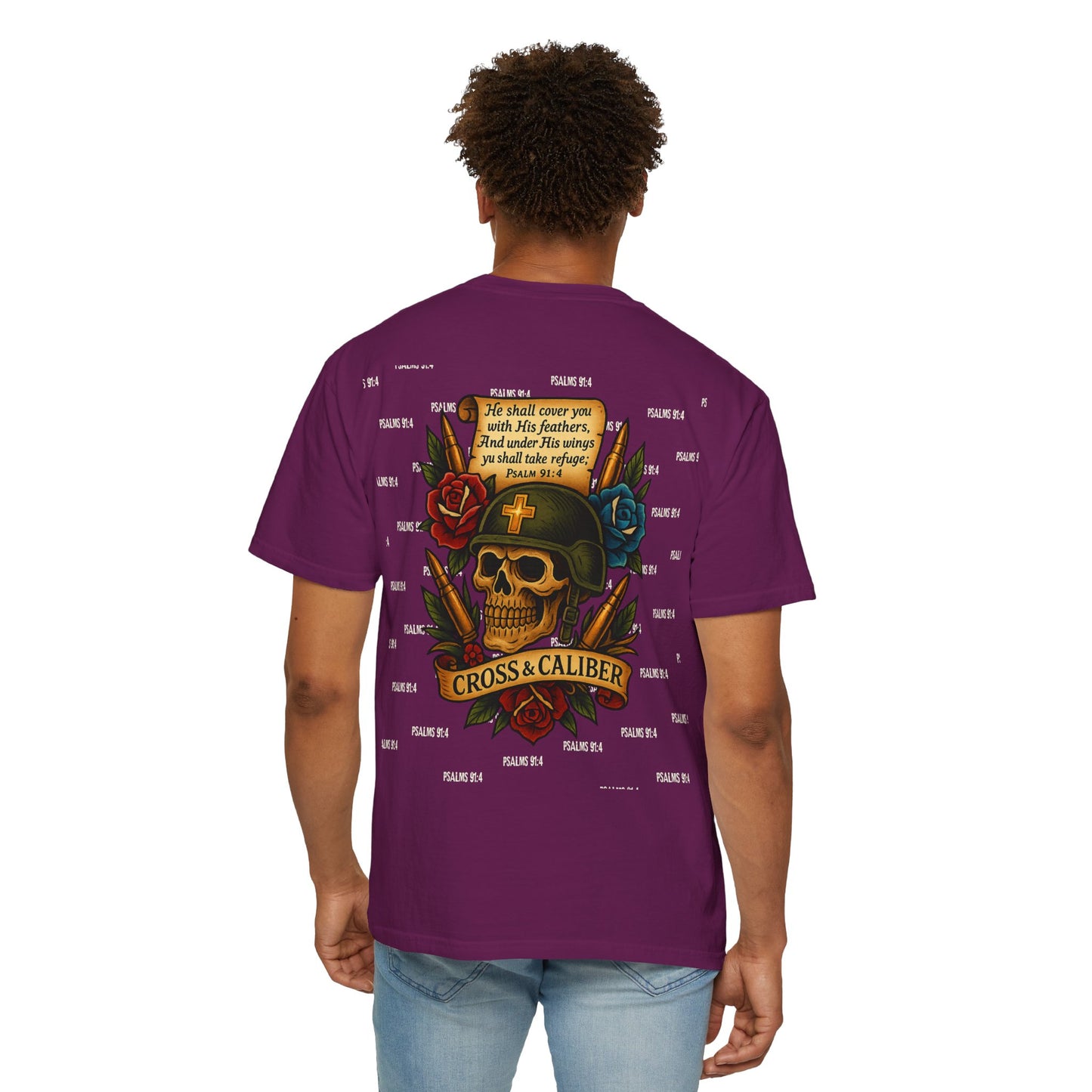 Unisex Garment-Dyed T-shirt with Skull & Roses Design - Perfect for Tattoo Lovers