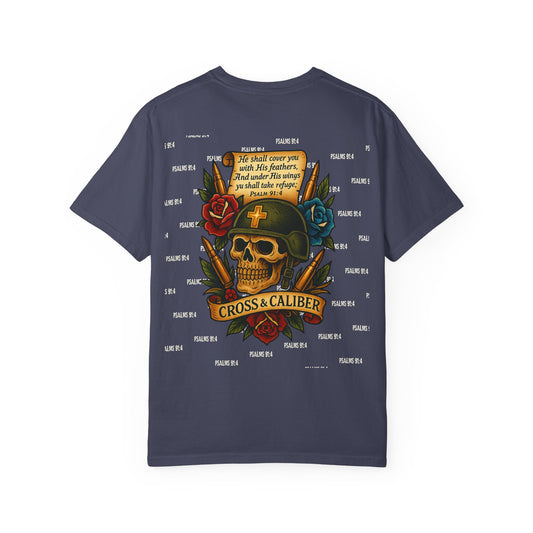 Unisex Garment-Dyed T-shirt with Skull & Roses Design - Perfect for Tattoo Lovers