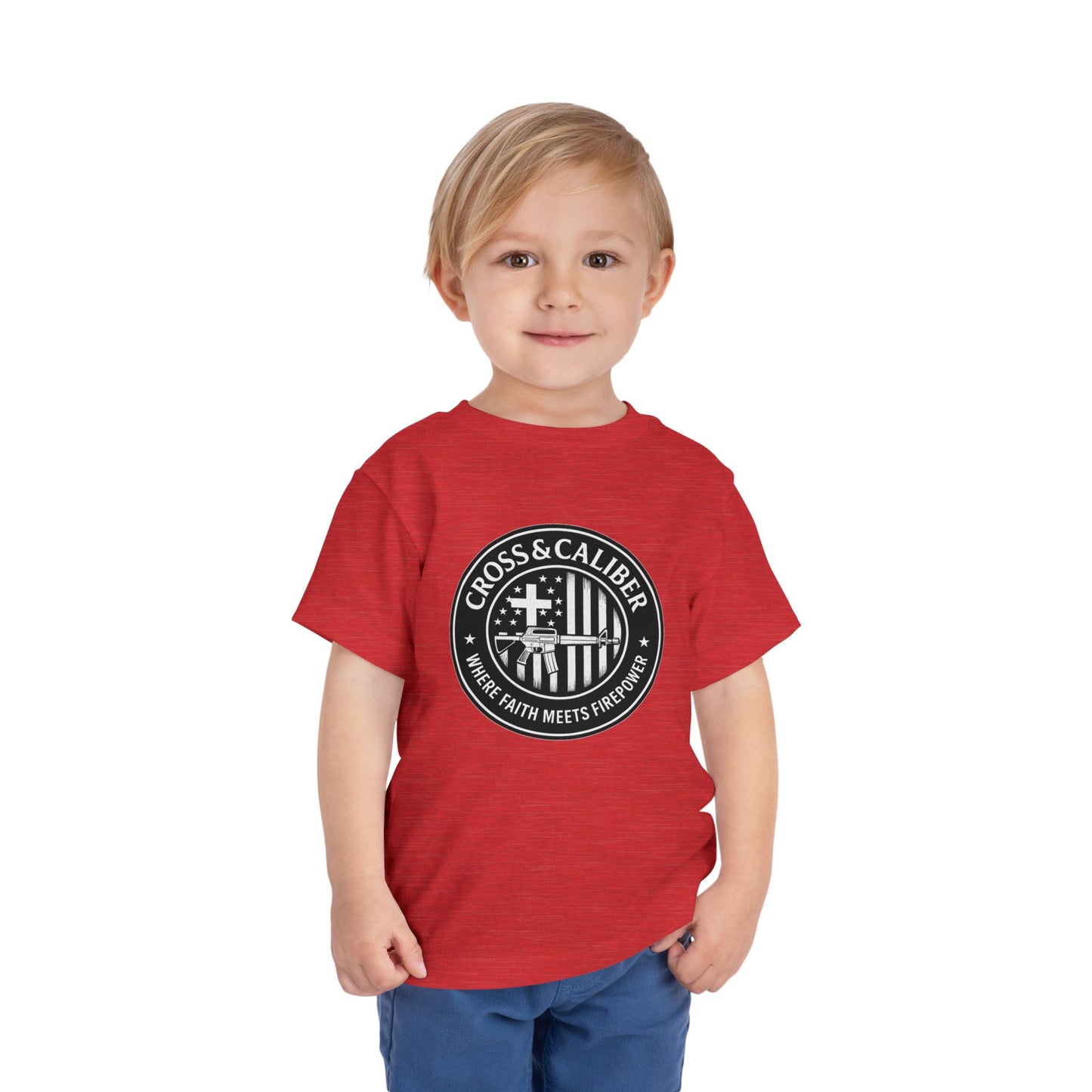 Boys' Faith & Flag Tee - Toddler Short Sleeve Shirt, Kids' Christian Apparel, Patriotic T-Shirt, Gift for Toddlers, Faith-Inspired Clothing