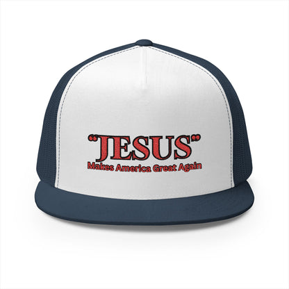 'JESUS' Makes America Great Again-Embroidered 5 Panel Trucker Cap