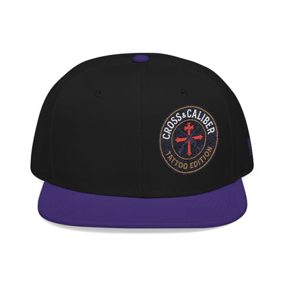 Embroidered Snapback Hat - Cross & Caliber Tattoo Edition