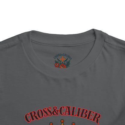 Cool Toddler T-Shirt: Cross & Caliber, Death Before Dishonor, Skull and Roses, Trendy Kids Tee, Unique Gift for Boys & Girls