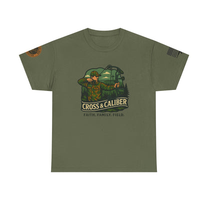 Faith Family Field Unisex Heavy Cotton Tee, Hunting Shirt, Outdoor Lover Gift, Men's Tee, Casual Wear, Patriotic Apparel, Adventure Outfit