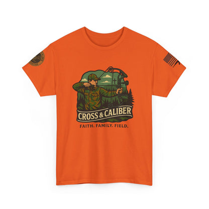 Faith Family Field Unisex Heavy Cotton Tee, Hunting Shirt, Outdoor Lover Gift, Men's Tee, Casual Wear, Patriotic Apparel, Adventure Outfit