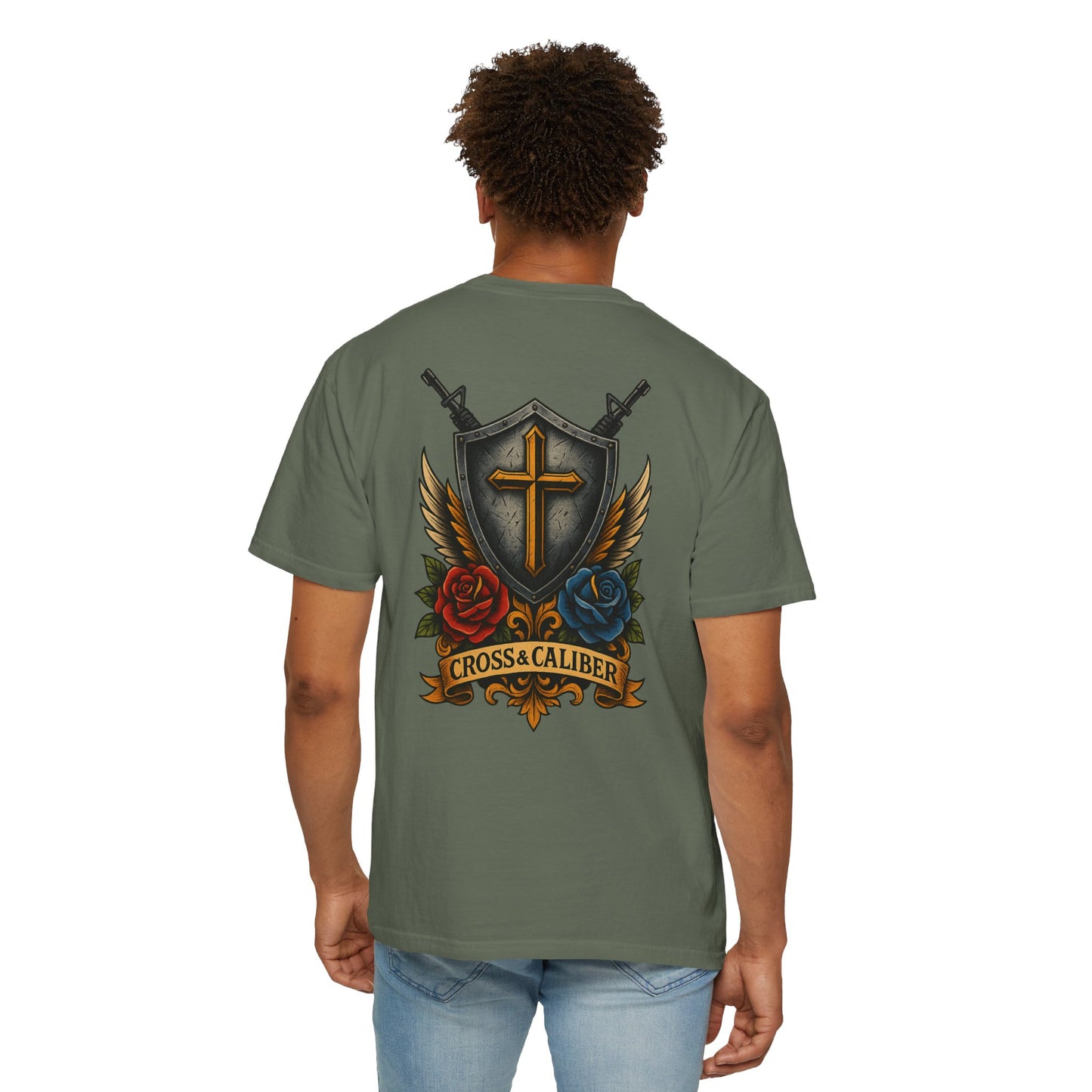Unisex Tattoo Edition T-Shirt with Cross and Roses - Garment-Dyed for a Vintage Vibe