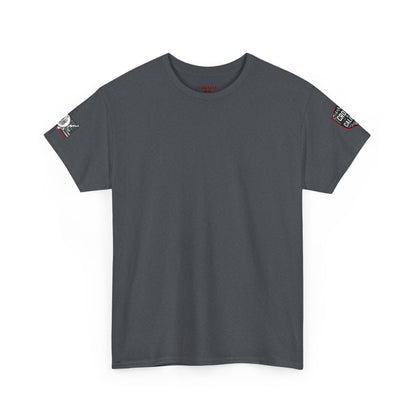 Bold Graphic Unisex Tee with Cross & Caliber Design, Casual Streetwear, Gift for Him or Her, Vintage Inspired T-Shirt,