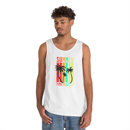 Beach Vibes Unisex Heavy Cotton Tank Top - Summer, Vacation, Pool Party, Tropical Getaway, Gift for Her