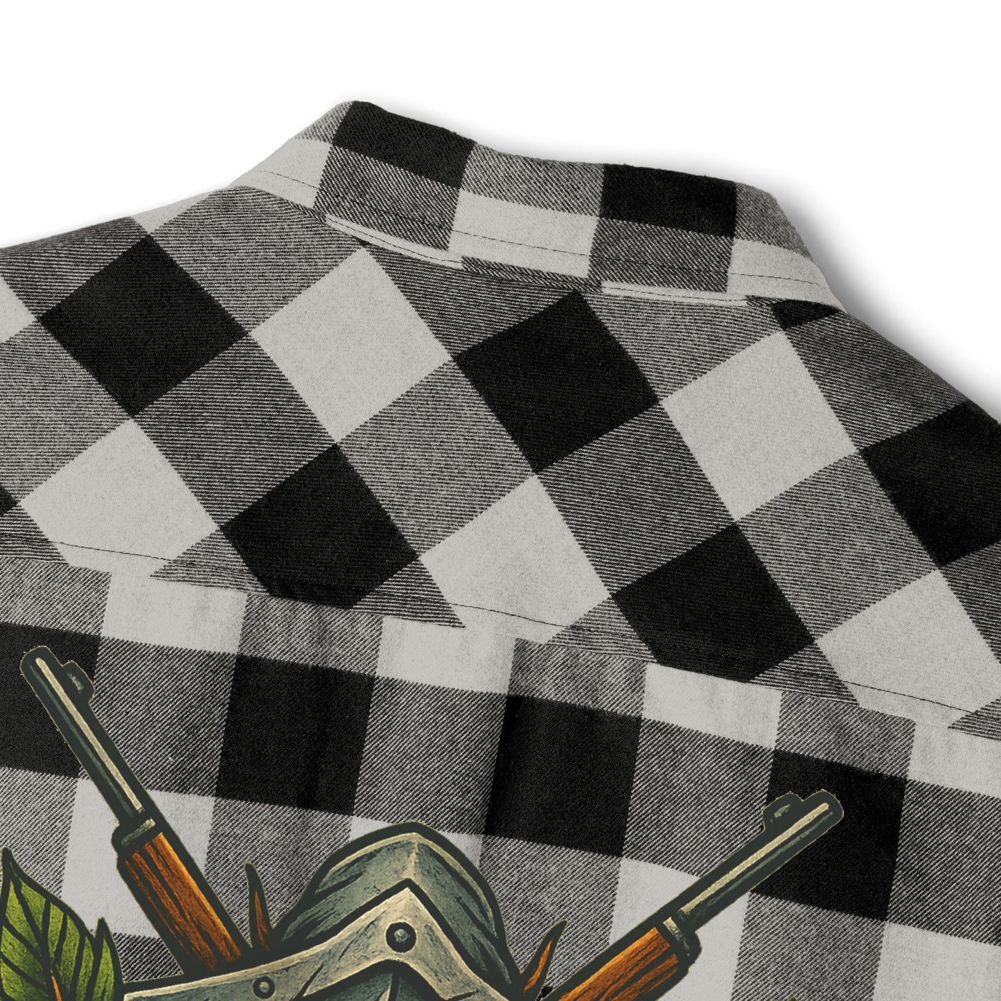 Unisex Flannel Shirt with Cross & Caliber Design - Casual Comfort for Adventurers